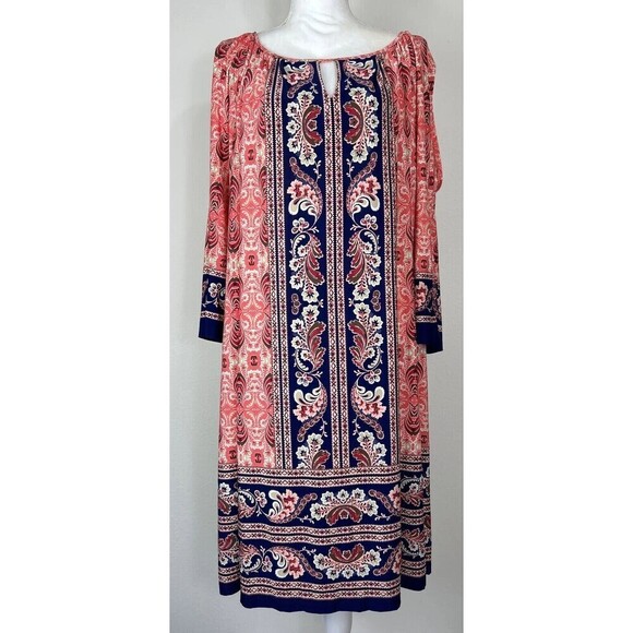 London Times Woman Navy & Peach Paisley Floral Dress Plus Size 20W - Picture 1 of 12